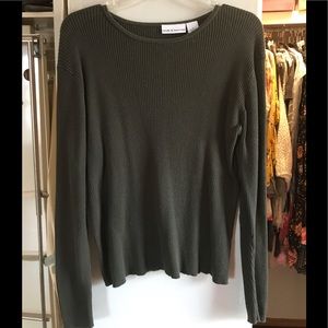 Olive Green Ribbed Cotton Crewneck Sweater